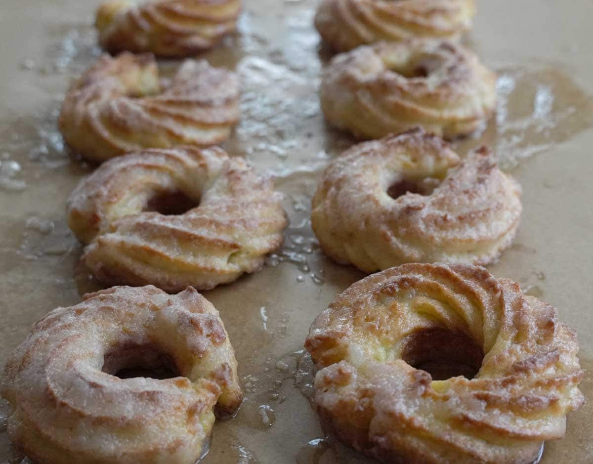 glaze for low carb donuts on parchment paper.