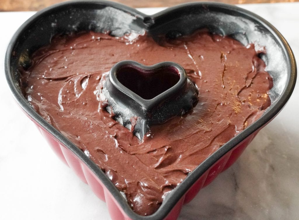 chocolate mocha cake in heart pan