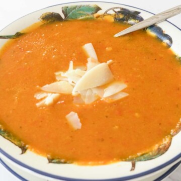 red pepper and sweet potato with sausage soup