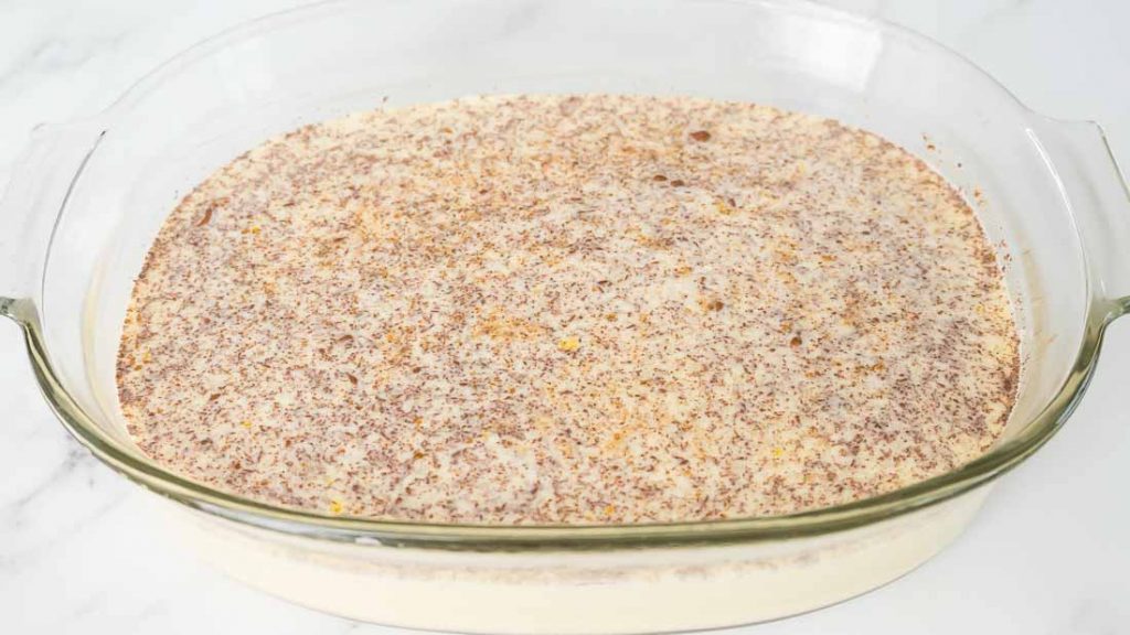 cauliflower rice pudding in baking dish