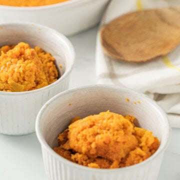 carrot casserole in white ramkin