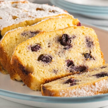 keto blueberry bread on platter