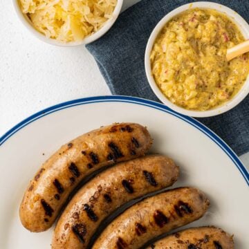 brats with sauerkraut and mustard relish