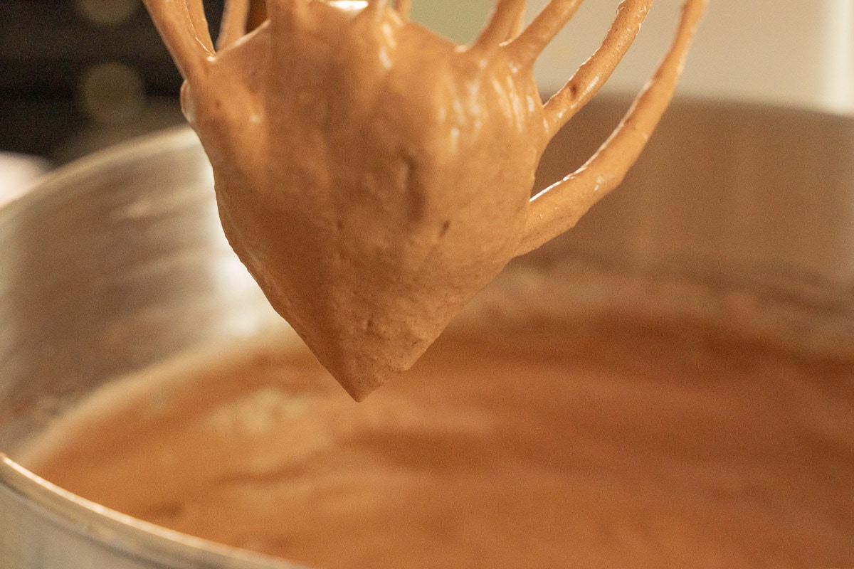 chocolate angel food cake batter and beater