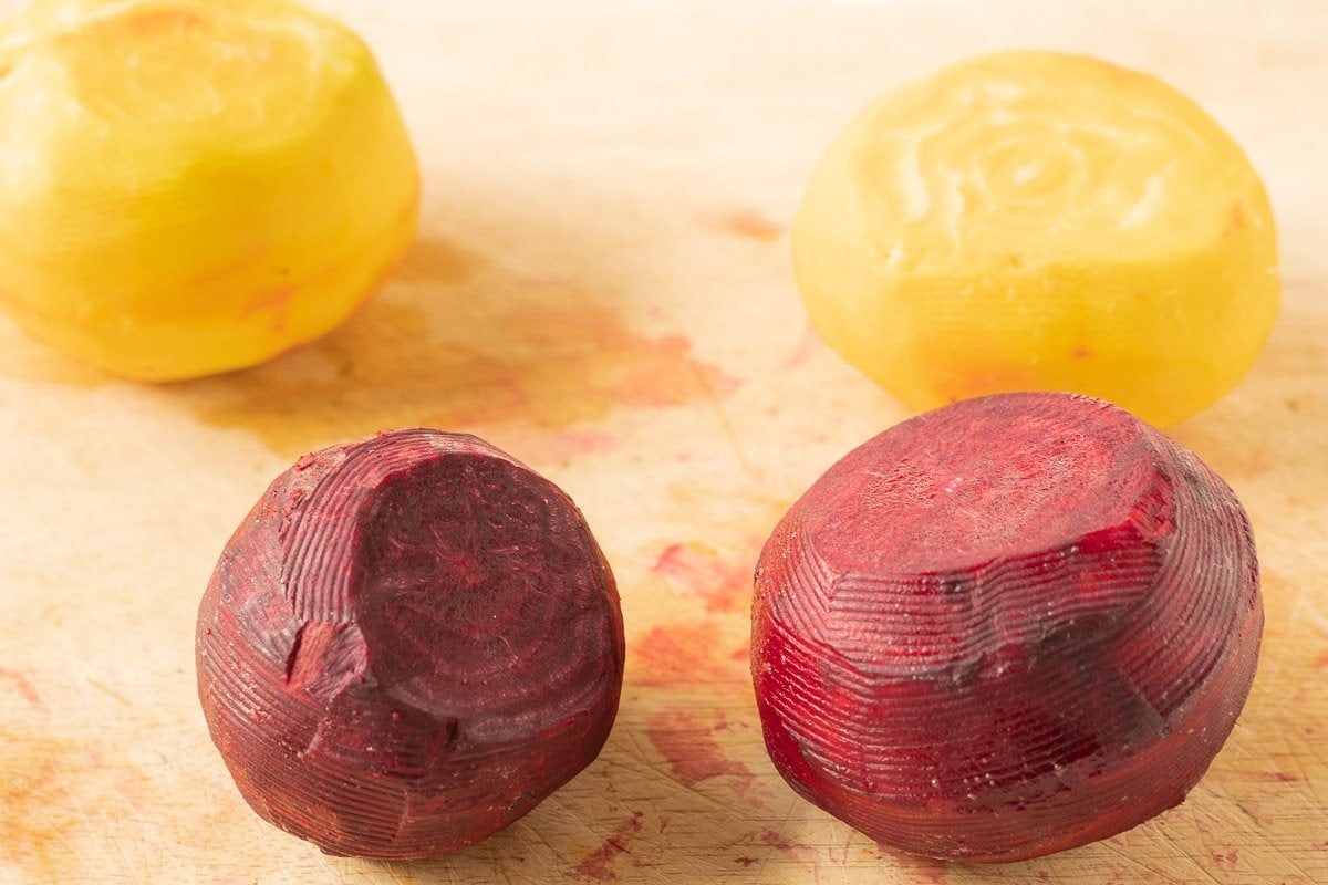 yellow and red beets on board.