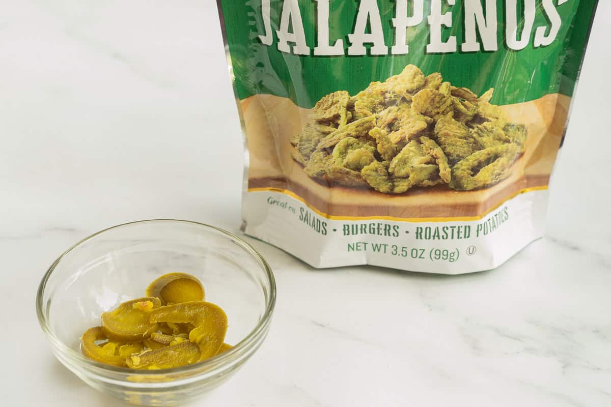 Chopped pickled jalapeno, package of crispy jalapeos.
