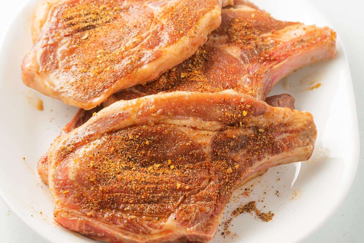 Pork chops with blackening seasoning.