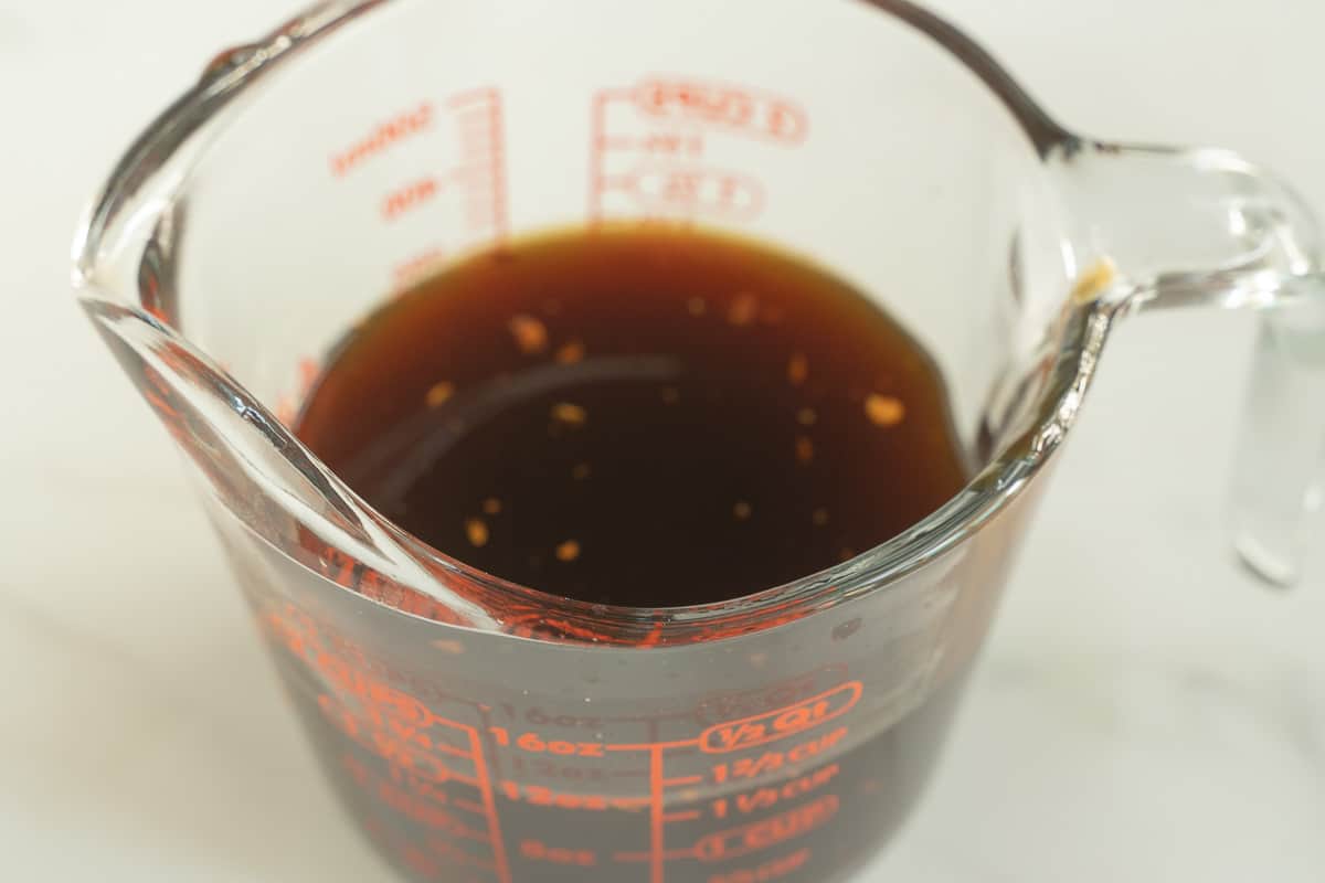 stir fry sauce in measuring cup.