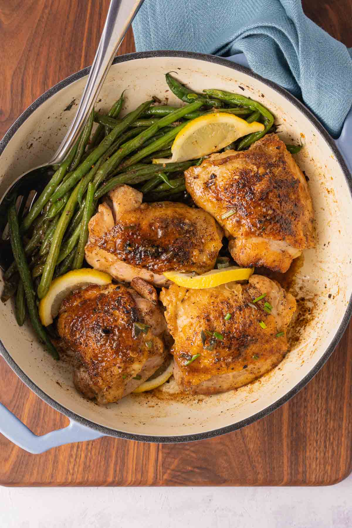 skillet chicken thighs and string beans and lemon.