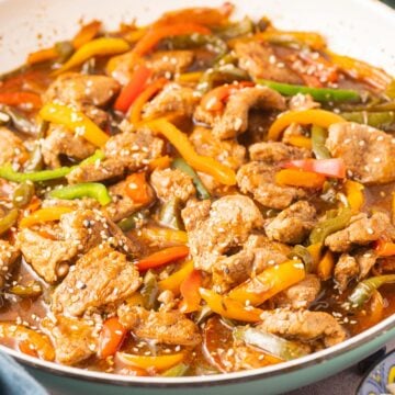 Pork Tenderloin Stir Fry in skillet.