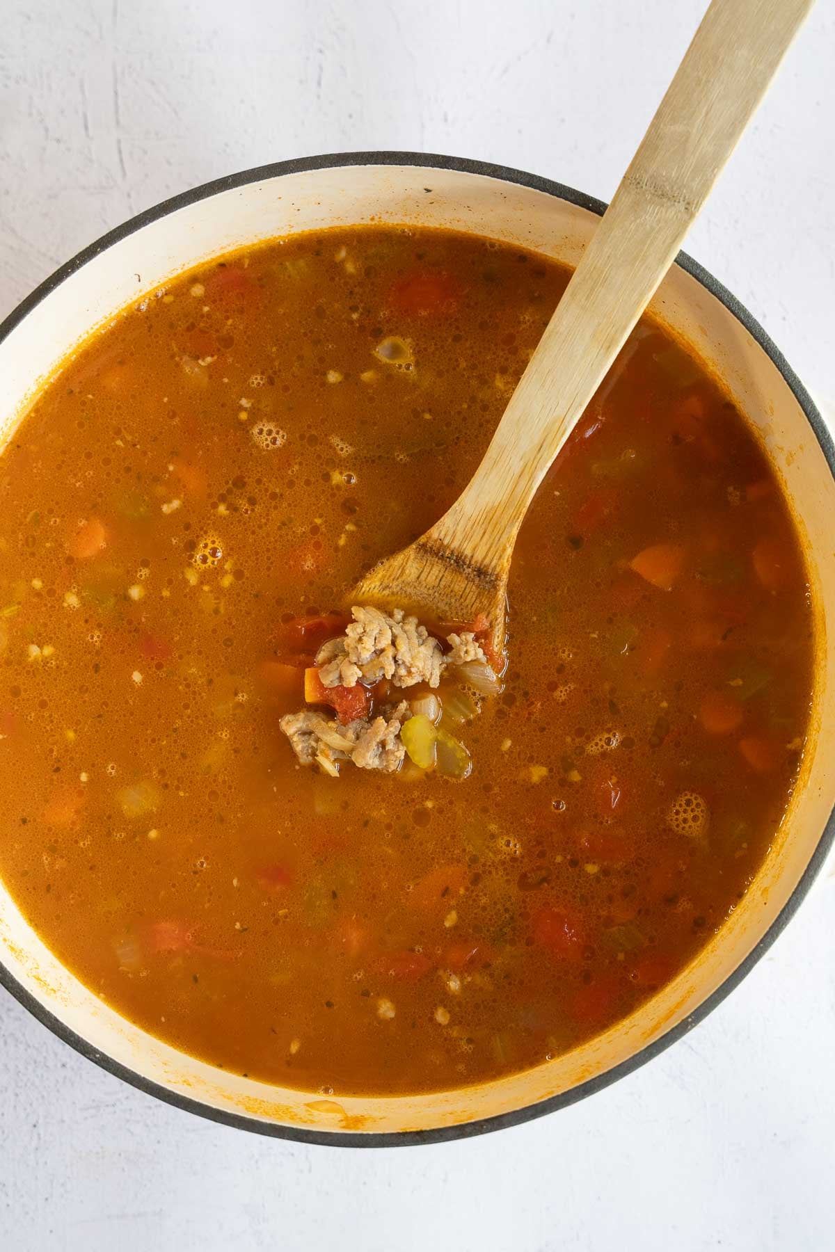 Sausage Minestrone in large pot.