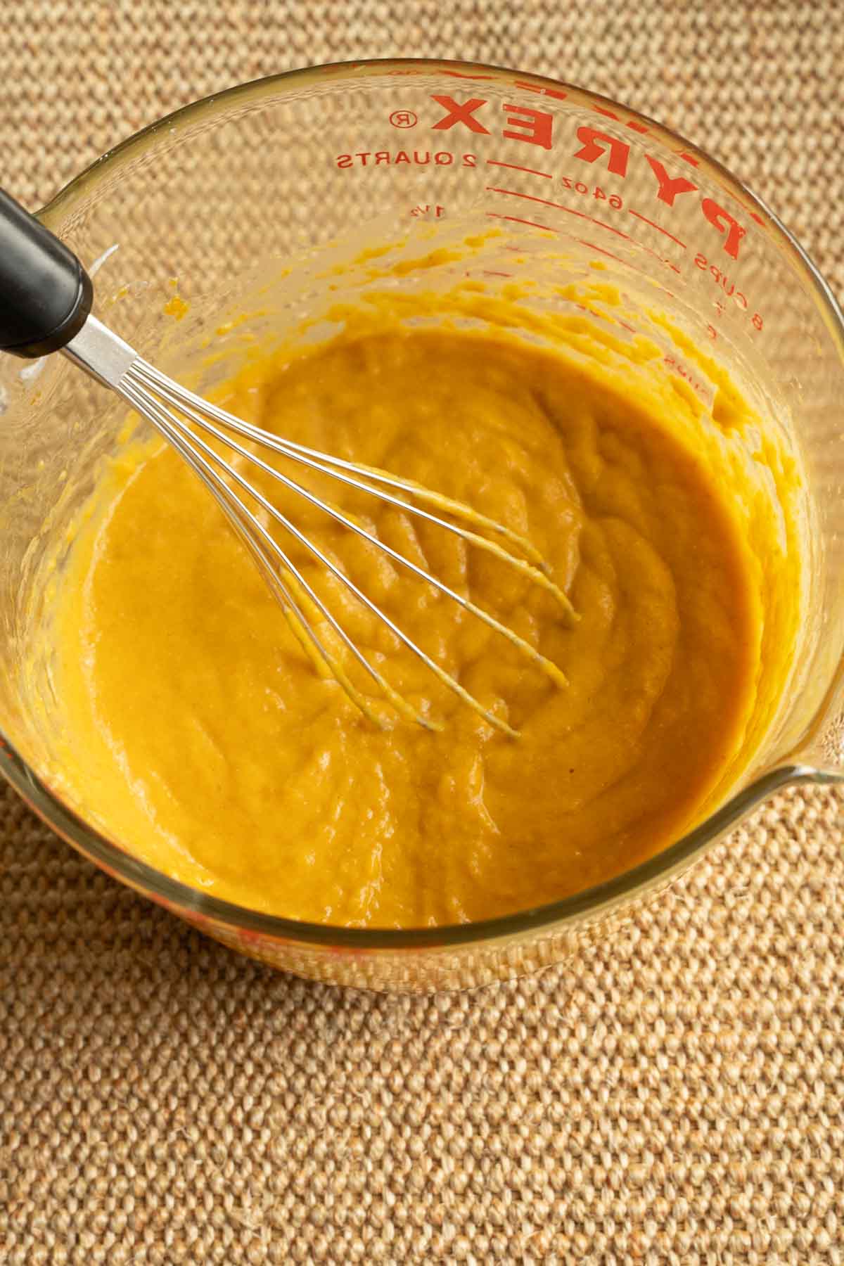 Pumpkin mixture in glass bowl.