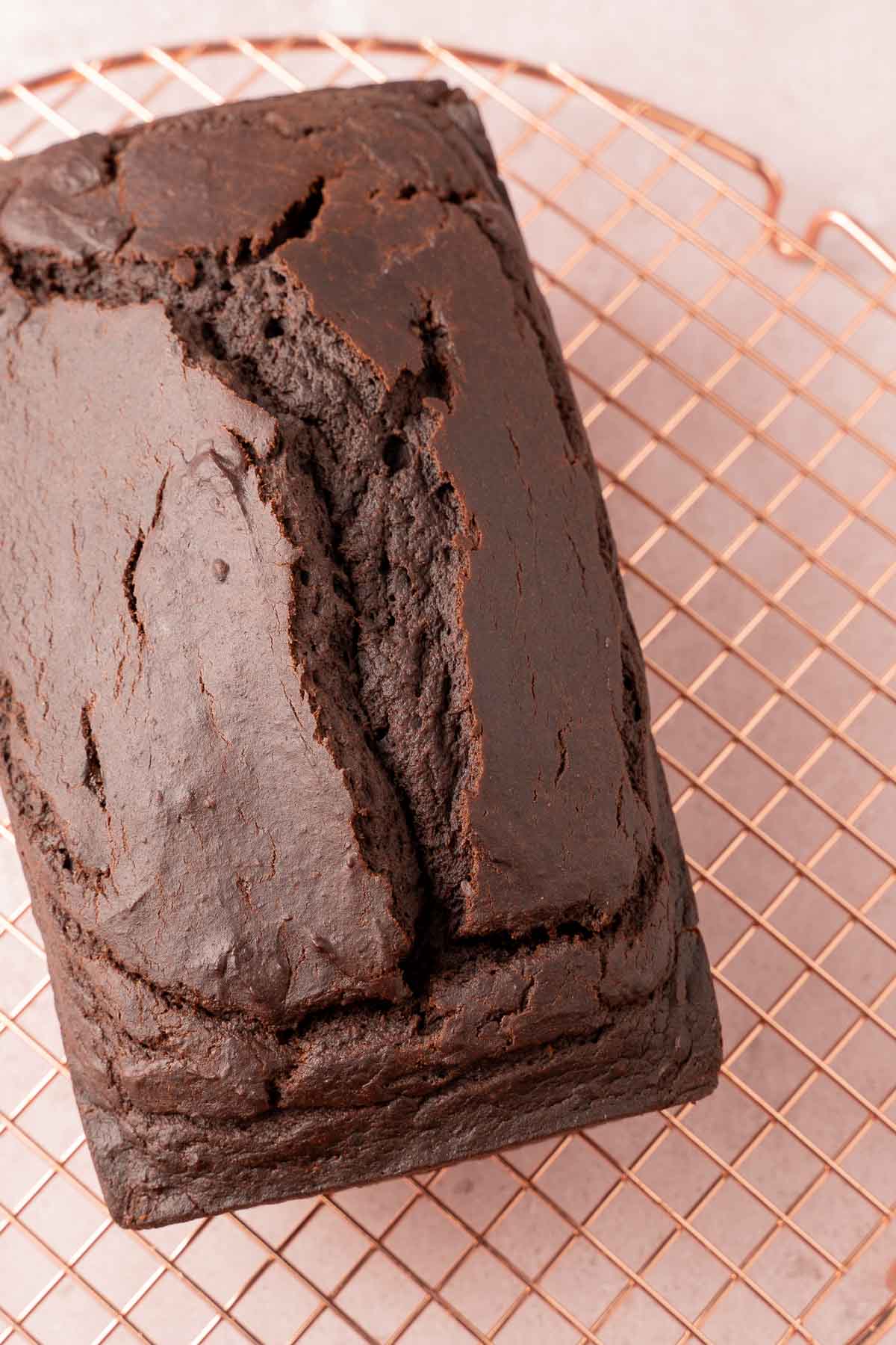 Chocolate pumpkin bread on cooling rack.