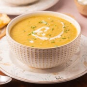 Bowl of Cream of Asparagus and Potato Soup.