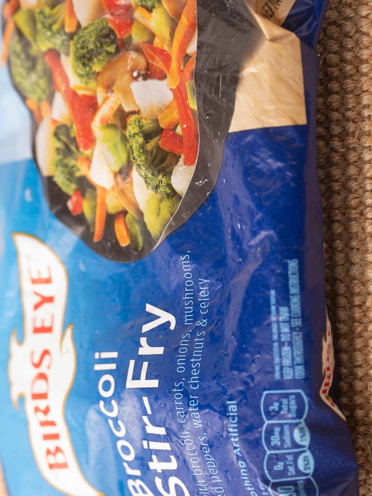 Bag of frozen stir fry vegetables.
