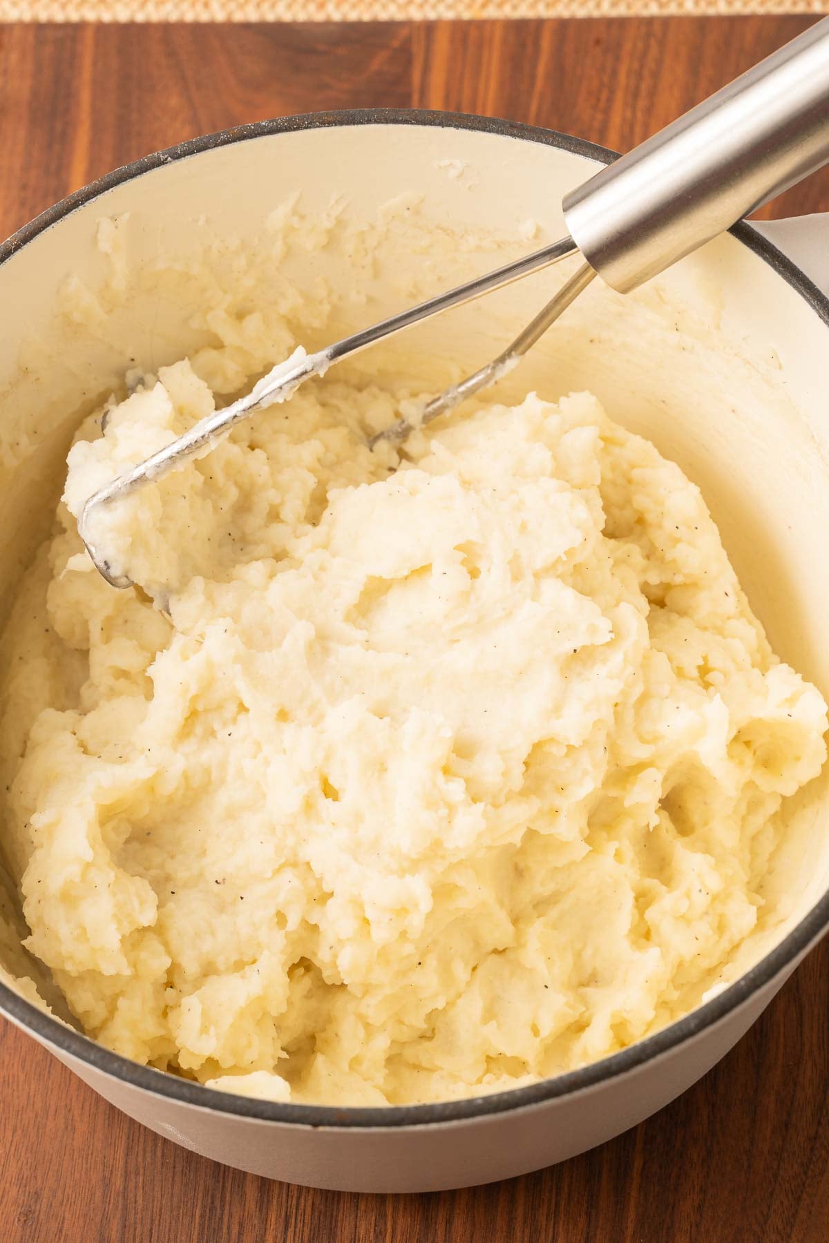 Mashed Garlic Mashed potatoes in large pot.