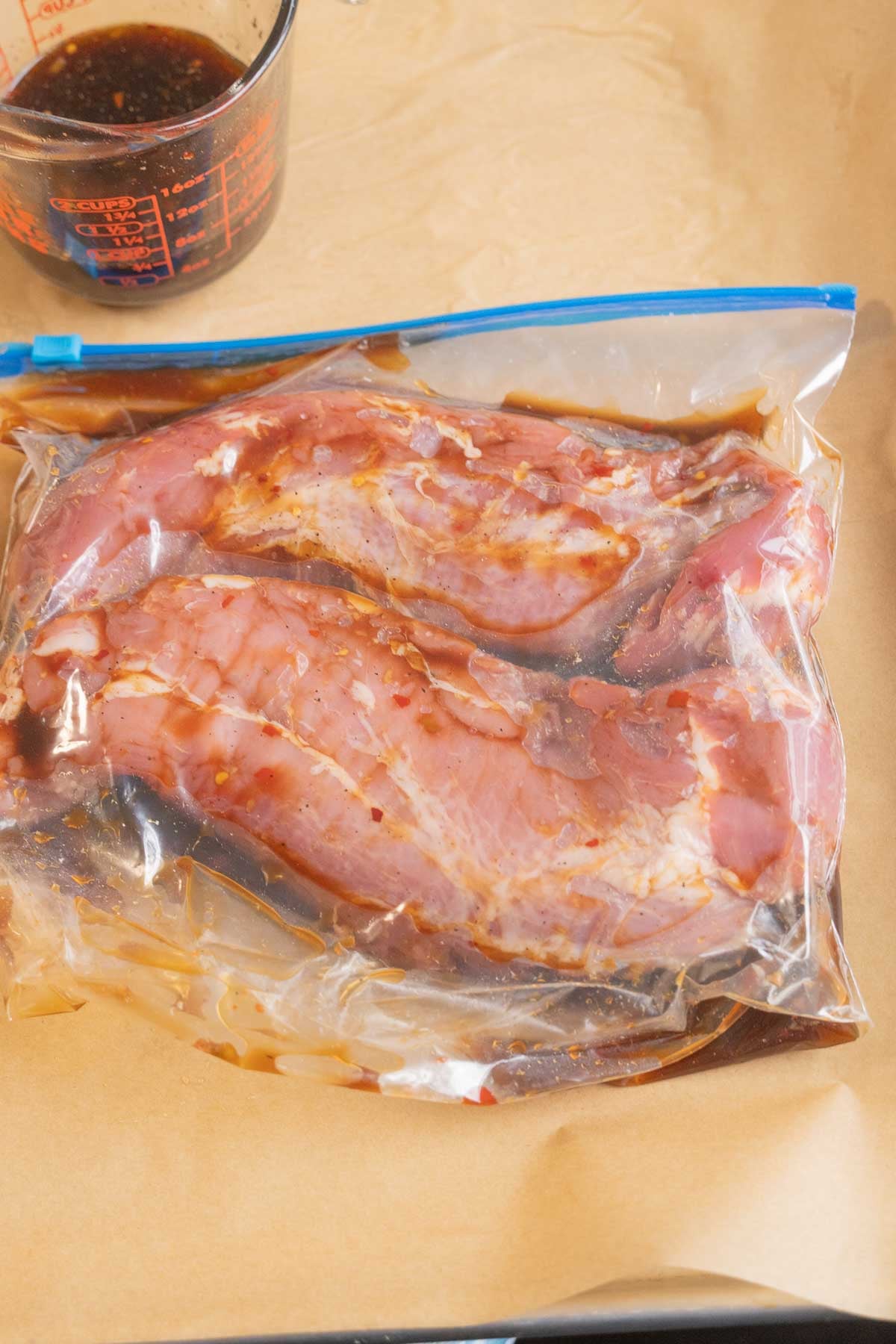 Marinating Pork tenderloin.